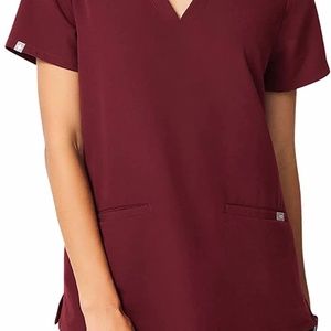 Figs Burgundy Casma Three Pocket Top